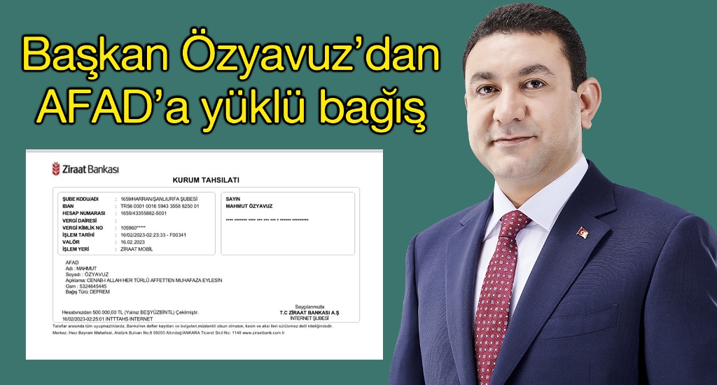 BAŞKAN ÖZYAVUZ'DAN DEPREMZEDELER İÇİN 500 BİN TL BAĞIŞ 